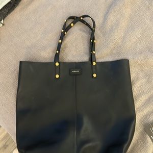 Used Versace black leather tote Medusa on straps